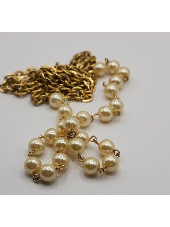 None Jewelry - Vintage Gold-Tone Double Chain Necklace With Faux Pearls & Spring Ring Clasp
